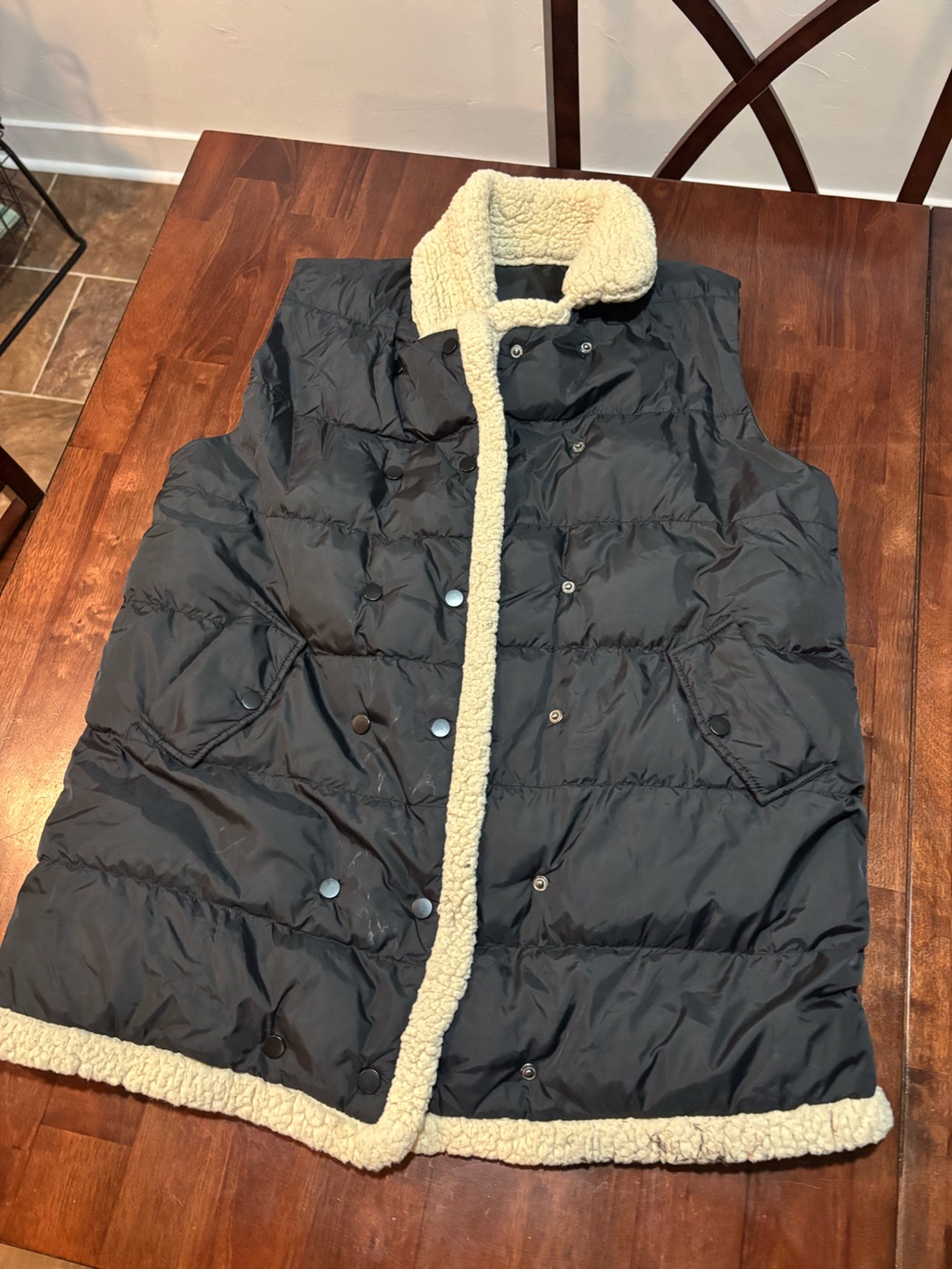 Black Puffer Vest with Sherpa Trim